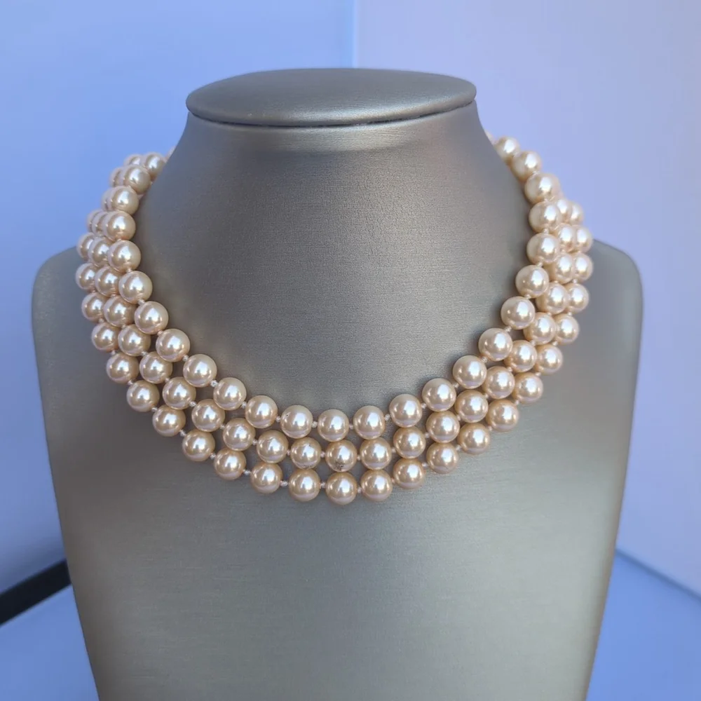 Ivory Glass Pearl Necklace Knotted 42 Inches Long